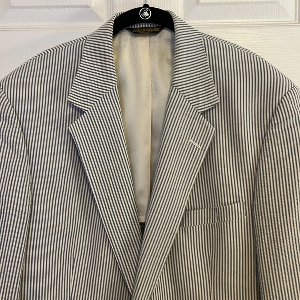 Brooks Brothers Men’s Light Blue & White Seersucker Blazer Sports Coat Jacket